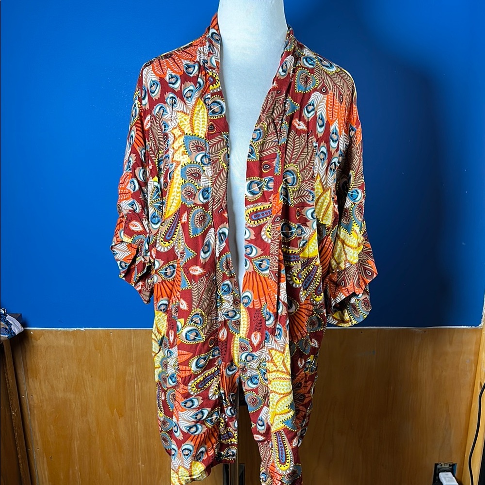 Colorful Kimono with Peacock Feather Design
